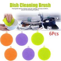 ღ Ninasill ღ 6Pcs Silicone Dish Washing Sponge Scrubber Kitchen Cleaning antibacterial Tool (Multicolor)