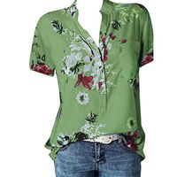 Meikosks Womens Plus Size Short Sleeve Blouses Floral Printing Pocket Tops Easy T Shirt Green