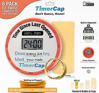 TimerCap Automatically Displays Time Since Last Opened - Built-in Stopwatch Smart Pill Bottle Cap Medication Reminder Case (Qty 6 - Standard 1.8 oz Amber Bottles) EZ -Twist/CRC