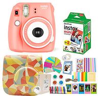 Fujifilm Instax Mini 9 Camera + Instant Camera Orange Set+Fuji Instax Mini Film + Instax Mini 9 Case + Instax Accessories Kit Bundle, Instant Camera Gift Sets -Coral Orange