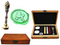 MNYR Vintage Lovely Poodle Dog Anmimal Luxury Wood Box Silver Metal Peacock Wedding Invitations Gift Cards Paper Stationary Envelope Custom Logo Wax Seal Sealing Stamp Stick Melting Spoon Gift Box Kit