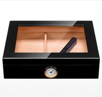 WMDC Desktop Cigar Humidor Case Cigar Storage Box, Hygrometer and Humidifier Holds 35 Cigars-Black