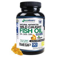 Natural Antarctic Wild Caught Omega 3 Fish Oil DPA-EPA-DHA Supplement by Ecostream Naturals - 2,900 Milligrams Triple Strength Ultra Pure Concentrated Soft-Gels - No Fish Tasting Burps