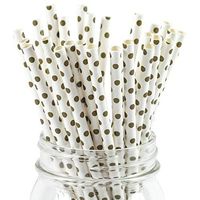Paper Straws Gold Swiss Polka Dot Pattern - Eco Friendly Wedding Straws - Dozens of Designs & Perfect For Any Party! Frozen Dessert Supplies - 25 Count