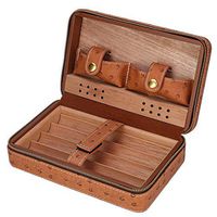 Cigar Humidor Case,Cedar Wood Portable Travel Outdoor Humidor Case Cigar Holder Storage Box Cigar Travel Leather Humidor Box Leather Cigar Case (Brown)