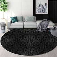 RUGSMAT Dark Grey Non-Slip Area Rug Pad Round,Black Damask Arabesque and Floral Elements Oriental Antique Ornament Vintage Protect Floors While Securing Rug Making Vacuuming,Diameter-35 Inch