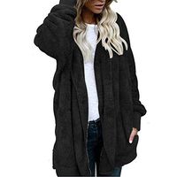 2019 New Women Winter Warm Hooded Coat Fashion Solid Color Jacket Outwear Faux Fur Cardigan Coat (Black, XL)