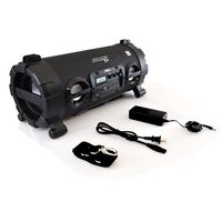 Outdoor Wireless BoomBox Stereo System - 100W Portable Bluetooth Compatible Rechargeable Speaker w/ FM Radio USB / MP3 Player Aux, 1/4" IN LED Lights - Microphone Remote Audio Cable - Pyle PBMSPG130BK
