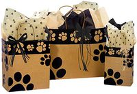 Gift Bags Assorted Sizes - 3 Bundled with Coordinating Tissue Paper and Raffia Ribbon (Kraft Paws)