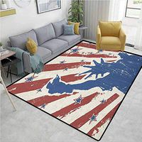 4th of July Animals Door Mats Outdoors, Sketch Style Statue of Liberty with Grunge Stripes and Stars Pattern, Easy Maintenance Area Rug Living Room Bedroom Carpet(8'x 10') Beige Navy Blue Ruby