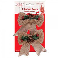 FLOMO Burlap Christmas Holly Bows (4 Pack) Burlap Christmas Tree Topper, Burlap Christmas Tree Bow, Rustic Christmas Tree Topper, Christmas Bows, Outdoor Christmas Bows