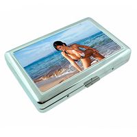 Beach Babe USA Pin Up Girl Model Silver Cigarette Case S4 Metal Wallet Id Holder 4" X 2.75" RFID Protection