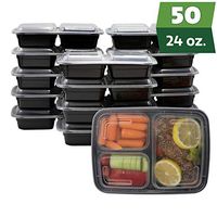 [50 Sets] Meal Prep Containers With Lids, 3 Compartment Lunch Containers, Bento Boxes, Food Storage Containers - 24 oz.