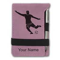 Mini Notepad, Soccer Player Man, Personalized Engraving Included (Pink)