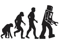BIG BANG THEORY FUNNY HUMOROUS EVOLUTION OF ROBOT MARCH SIGN VINYL STICKERS SYMBOL 5.5" DECORATIVE DIE CUT DECAL FOR CARS TABLETS LAPTOPS SKATEBOARD - BLACK