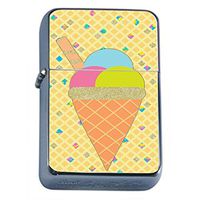 Ice Cream Cone Flip Top Oil Lighter Em1 Smoking Cigarette Silver Case Included
