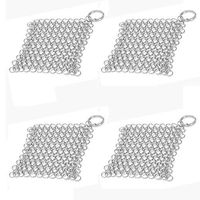 MISAZ 4 Pieces Cast Iron Cleaner, Stainless Steel Chainmail Scrubber for Pan Pre-Seasoned Pan Dutch Ovens Waffle Iron Pans Scraper Grill Scraper Skillet Scraper, 10 x 10cm/3.94 x 3.94Inch