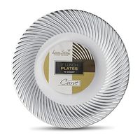 [40 Count - 9 Inch Plates] Laura Stein Designer Tableware Premium Heavyweight Plastic White Luncheon Plates With Silver Border, Party & Wedding Plate, Classic Series, Disposable Dishes