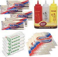 Summer Hot Dog Bags Ketchup & Mustard Retro Waitress Bottles/Foil Wrap 25 Hot Dog Foil Wraps 25 French Fry + Deli Pickle Bags outdoor picnic party BBQ fun pack sandwich wraps