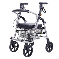 Rollator Walker with Seat for Seniors Accessories Folding Transport Chair with Large Bag and Non-Slip Light Weight Rolling Rollators Combo Travel Steel Adjustable Heavy Duty Black