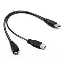 Micro USB 3.0 Y Cable，USB 3.0 Dual Power Y Shape 2 X Type A to Micro B Superspeed Cable for External Hard Drives (Seagate/Toshiba/Wd/Hitachi/Samsung & Wii U（2-Pack)
