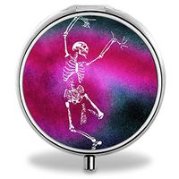 Compact 3 Compartment Medicine Case, IMLONE Customized Dancing Space Skeleton Pill Organizer Metal Pill Box Pill Container for Purse, Travelling and Daily Needs