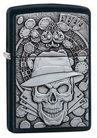 Zippo Gambling Skull Black Matte Emblem Pocket Lighter, One Size