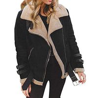 Liraly Womens Jacket Plus Size Winter Faux Fur Fleece Coat Outwear Warm Lapel Biker Motor Aviator Jackets(Black ,US-10 /CN-XL)