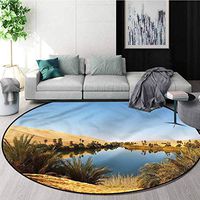 RUGSMAT Desert Machine Washable Round Bath Mat,Idyllic Oasis Awbari Study Computer Chair Cushion Base Mat Round Carpet Round-47