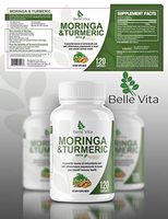 Premium Moringa & Turmeric 120 Count – 100% Organic Powders 1100mg – Complete Supplement Superfood – Complex Blend of Moringa, Turmeric, and Bioperine Pepper Extract – No GMO's, Gluten, Vegan Capsules