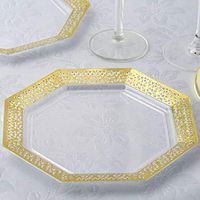 Efavormart 24 Pack 8" Gold Trim Octagonal Clear Disposable Partytown Plastic Plates