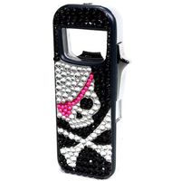 Skull Crossbones Simulated Rhinestones with Flashing LED Lights and Bottle Opener Refillable Butane Lighter 3 1/4 Inch