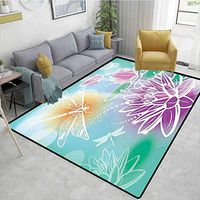 Dragonfly ikat Area Rug Entryway, Silhouette Textured Macro Sacred Lotus Petals with Aquatic Elements Theme, Durable Rugs - Living, Dinning, Office, Rooms & Bedrrom, Hallway Carpet(2'x 3')