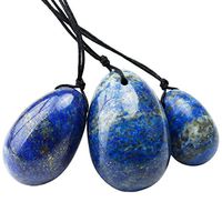 mookaitedecor Lapis Lazuli Yoni Eggs Set of 3, Predrilled with Unwaxed String, Massage Stones for Women to Strengthen Pelvic Floor Muscles with Velvet Pouch