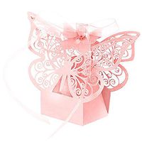 20Pcs Elegant Cutout Butterfly Candy Boxes with Ribbons for Birthday Wedding - Pink Ameesi