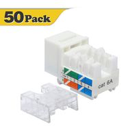 VCE 50 Pack Cat6A RJ45 90-Degree Keystone Jack Insert Ethernet UTP Cat6A Keystone Jacks with Keystone Punch Down Stand Tool and Wire Stripper Cutter
