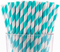 Pack of 150 Turquoise Swirls Biodegradable 4-Ply Paper Drinking Straws (Compostable, Non-toxic, BPA-free)