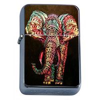 Elephant Design Flip Top Oil Lighter S3 Smoking Cigarette Smoker Includes Silver Case
