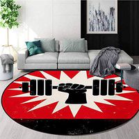 RUGSMAT Fitness Non-Slip Area Rug Pad Round,Grunge Display of Hand Lifting Dumbbell Effect Workout Vintage Design Protect Floors While Securing Rug Making Vacuuming,Diameter-31 Inch