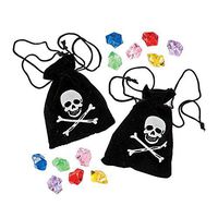 Fun Express - Pirate Drawstring Bags W/ Plastic Jewels - Toys - Value Toys - Play Money - 12 Pieces