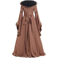 smallwoodi Christmas Dress,Christmas Costumes,Women Lace Up Long Sleeve Floor Length Medieval Dress Halloween Costume Hooded Square Collar Trumpet Sleeve Large Sleeve Dress XXXL Khaki