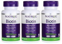Natrol Biotin, Maximum Strength, 10,000 Mcg Tablets 100 Ea (Pack of 3)