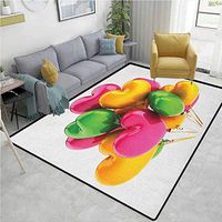 Orange and Pink Fruit Rug Pads, Party Balloons Heart Shaped Birthday Holiday Celebration Romantic Wedding, Durable Rugs - Living, Dinning, Office, Rooms & Bedrrom, Hallway Carpet(4'x 6') Multicolor