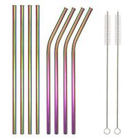 LY-LONGER Stainless Steel Straw Set of 8 Metal Straws 8.5” Long 0.24'' Diameter Reusable with Cleaning Brush for Drinking (Multi)