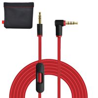New Version Original Replacement AUX Audio Cable/Wire/Cord for Beats by Dre Headphones Solo/Studio/Pro/Detox/Wireless/Mixr/Executive/Pill with Mic and Control(Red)+OEM Replacement Leather Pouch/Bag