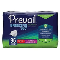 Prevail Breezers 360 Ultimate Absorbency Incontinence Briefs, Size 1, 6 Bags of 16 (96 Count)