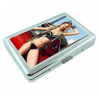 Fiji Island Pin Up Girls Paradise Beach S7 Silver Cigarette Case Metal Wallet Id Holder 4" X 2.75" RFID Protection