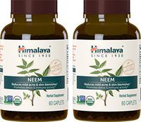 Himalaya Organic Neem, Equivalent to 5,383mg of Neem Powder, for Mild Acne & Skin Care, 60 Caplets, 4 Month Supply, (2 PACK)