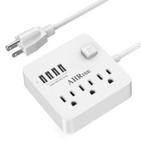 Power Strip with 4 USB Ports(5V/4.8A, 24W), AHRISE 3-Outlet Desktop Charging Station with 5ft Extension Cord, for Cruise Ship Multi Plug Extender (White)
