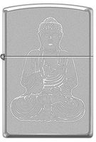 Buddah Satin Chrome Zippo Lighter with Roto Engraved Buddha Image